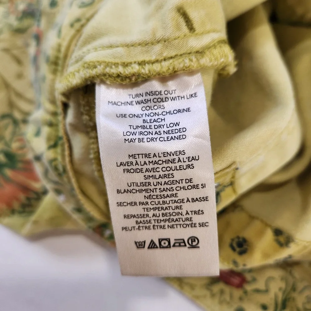 PILCRO The Wanderer Women's Size 27 Floral Print‎ Pants Boho Style Yellow Green